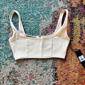 Minimal Cream Cropped Tank Top – Structured Scoop Neck Bralette Style Top | Jess